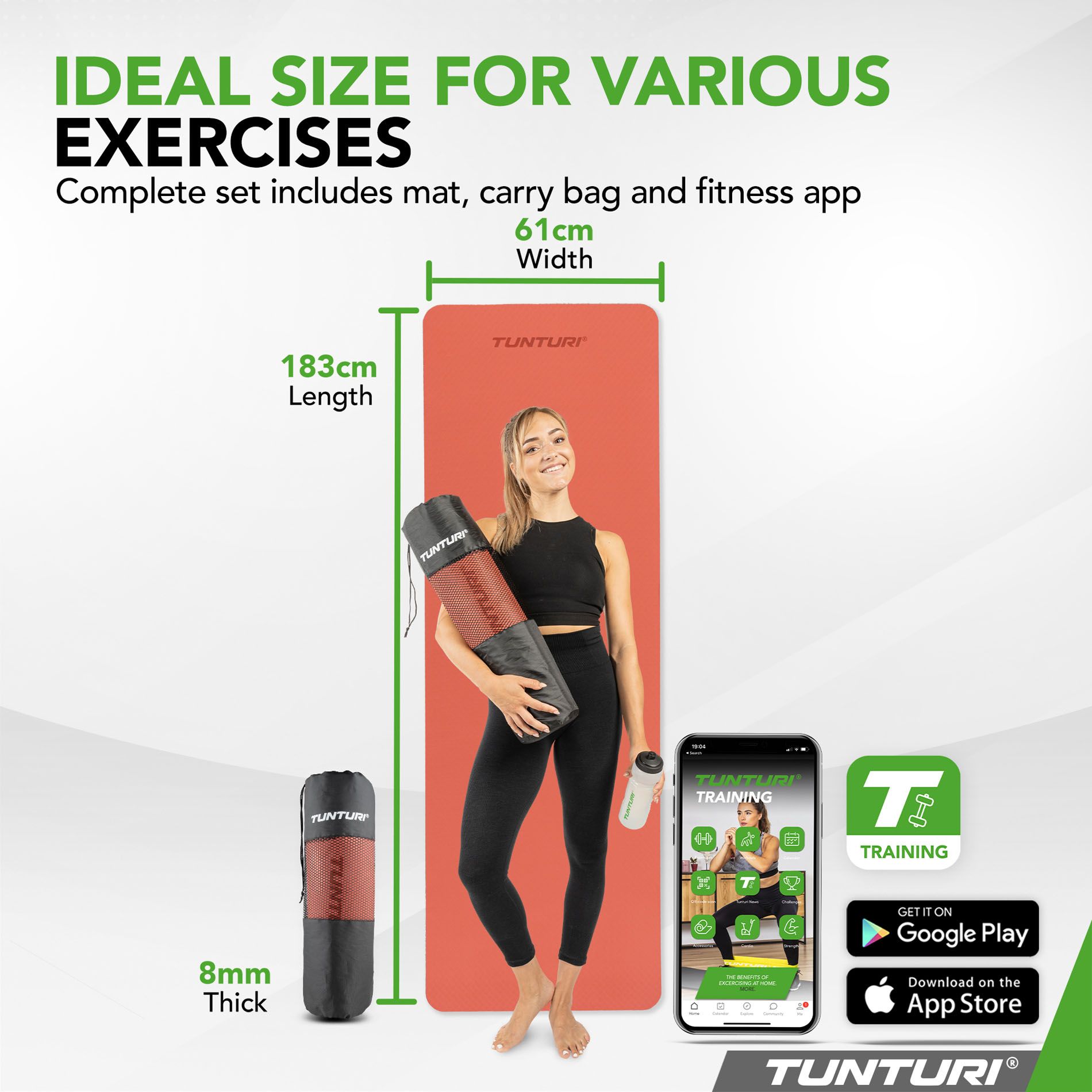 Joogamatt Tunturi Yogamat 8mm, Rose Gold