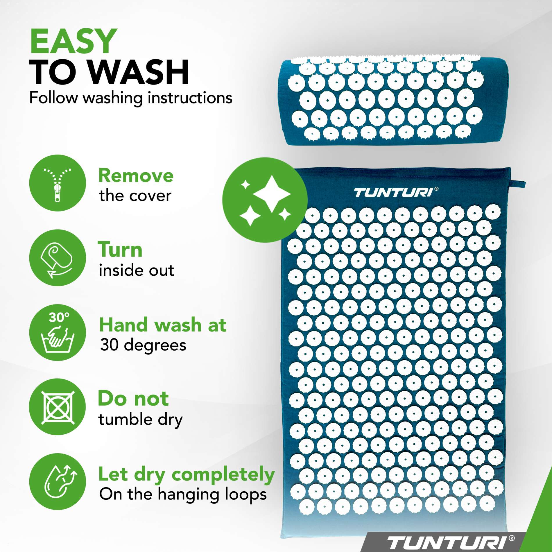 Akupunktuurimatt ja -padi TUNTURI Acupressure Mat And Pillow, Petrol Blue