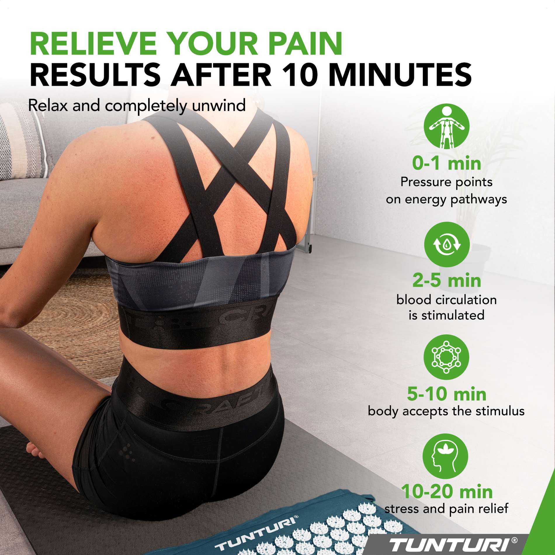 Akupunktuurimatt ja -padi TUNTURI Acupressure Mat And Pillow, Petrol Blue