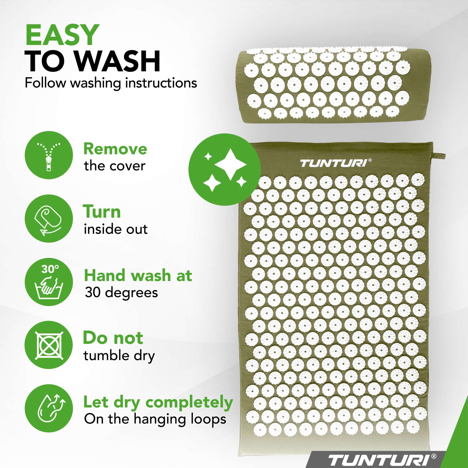 Akupunktuurimatt ja -padi TUNTURI Acupressure Mat And Pillow, Army Green