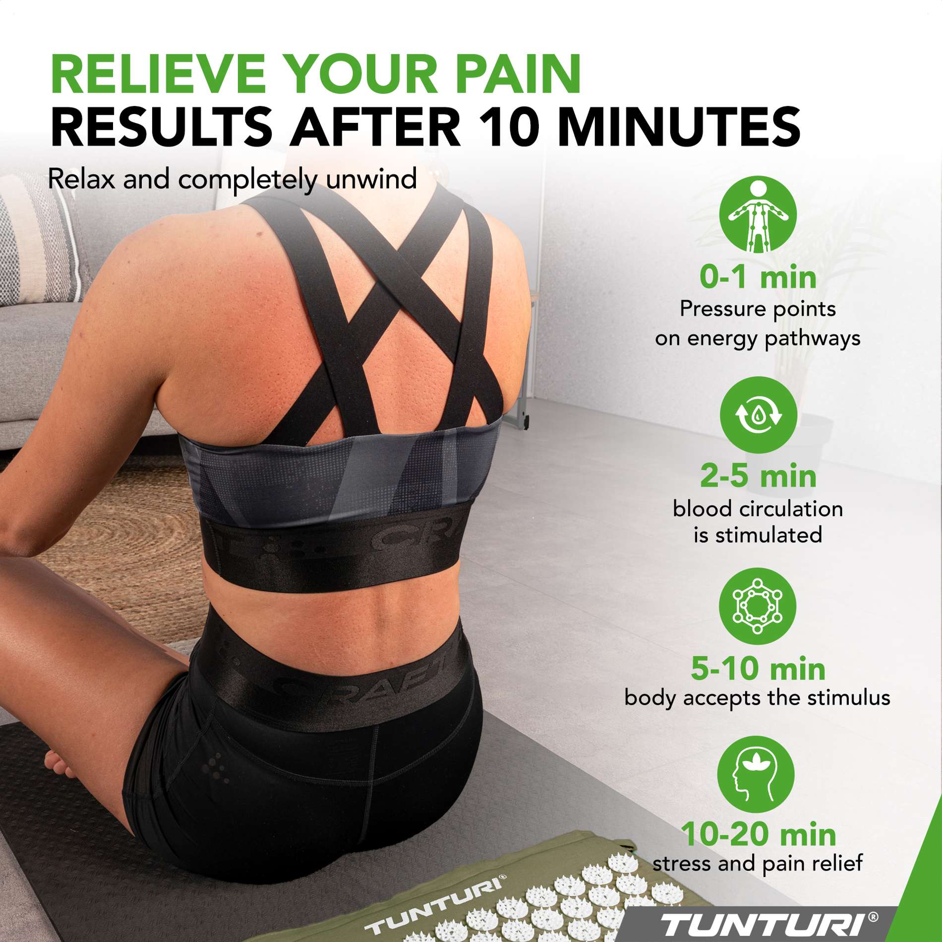 Akupunktuurimatt ja -padi TUNTURI Acupressure Mat And Pillow, Army Green