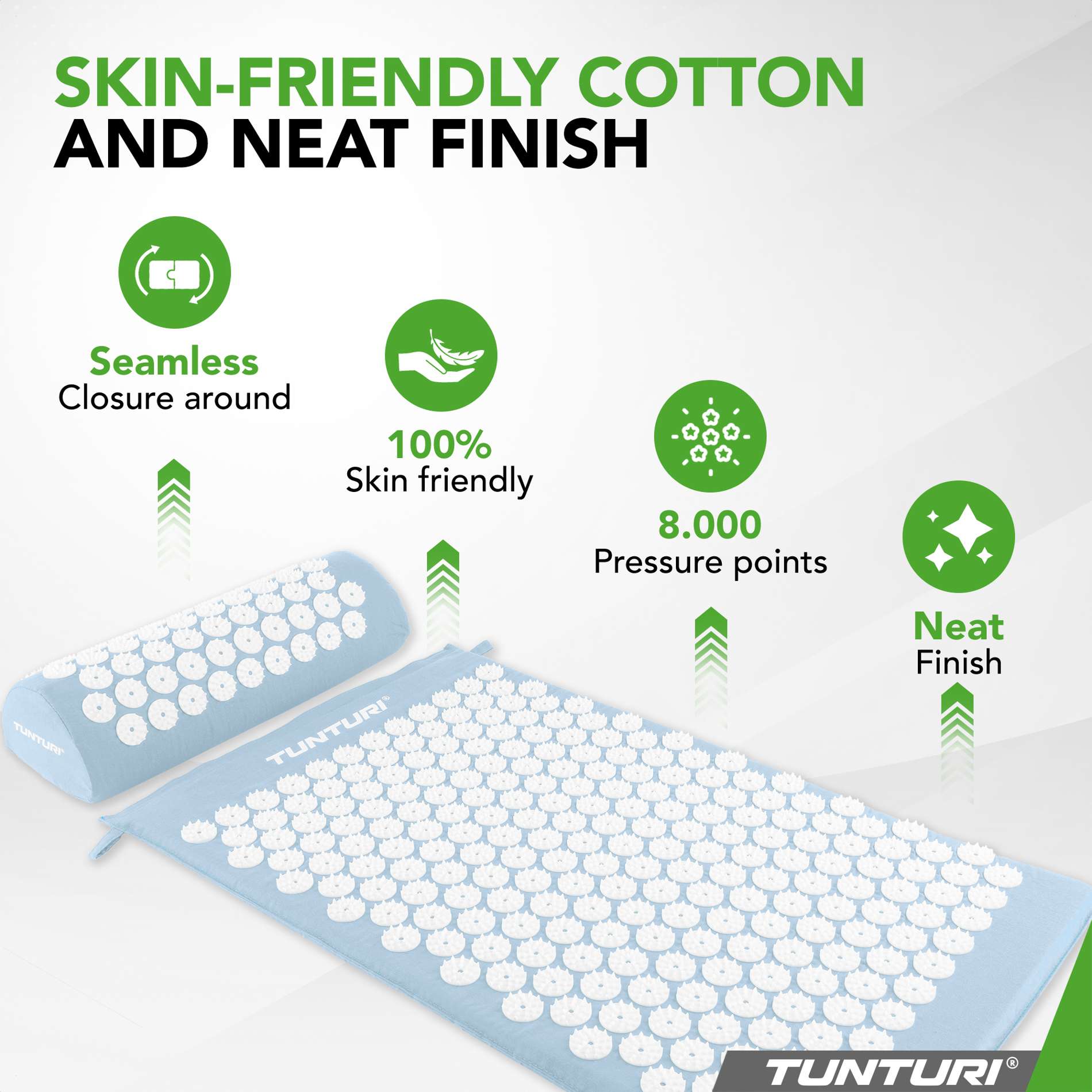 Akupunktuurimatt ja -padi TUNTURI Acupressure Mat And Pillow, Light Blue