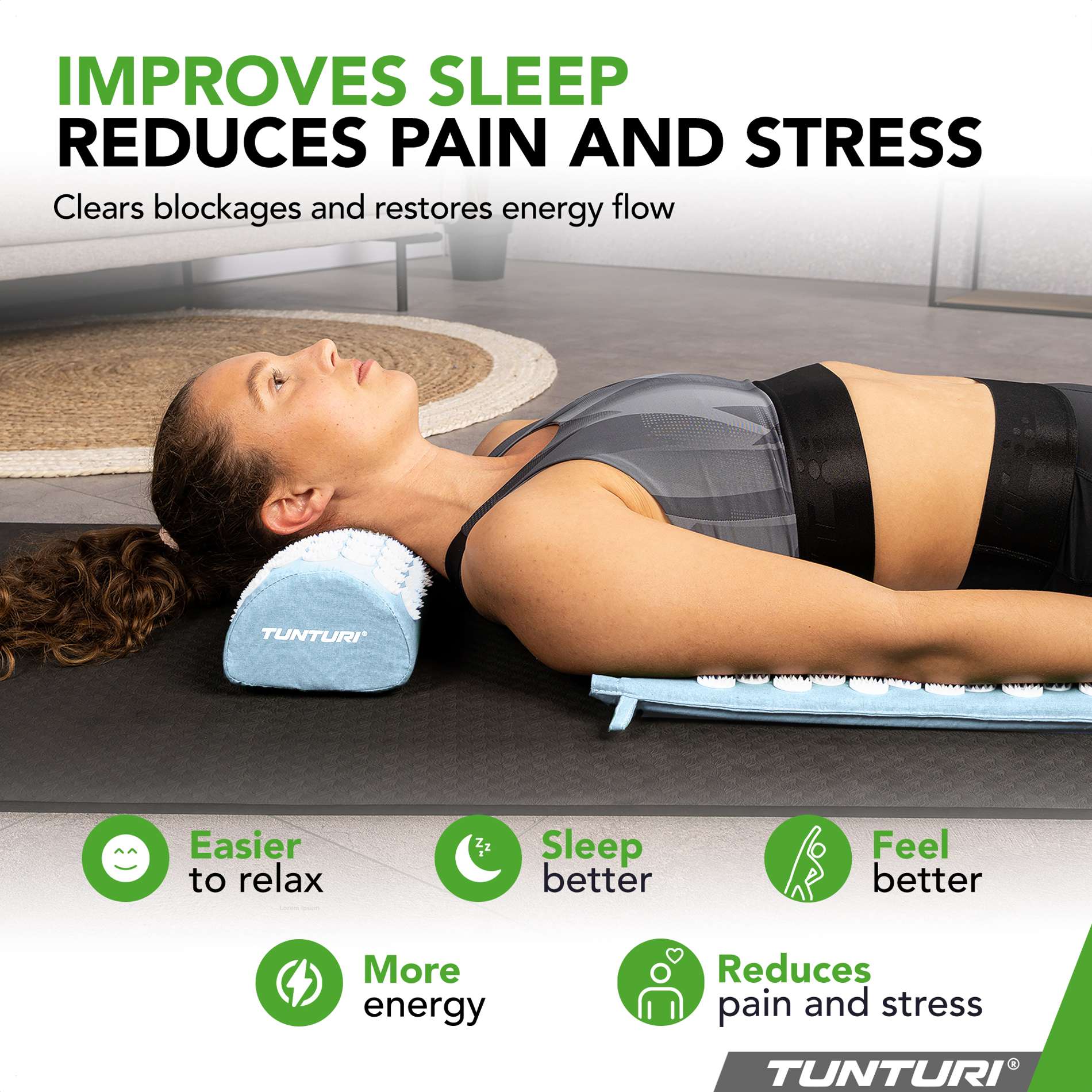 Akupunktuurimatt ja -padi TUNTURI Acupressure Mat And Pillow, Light Blue