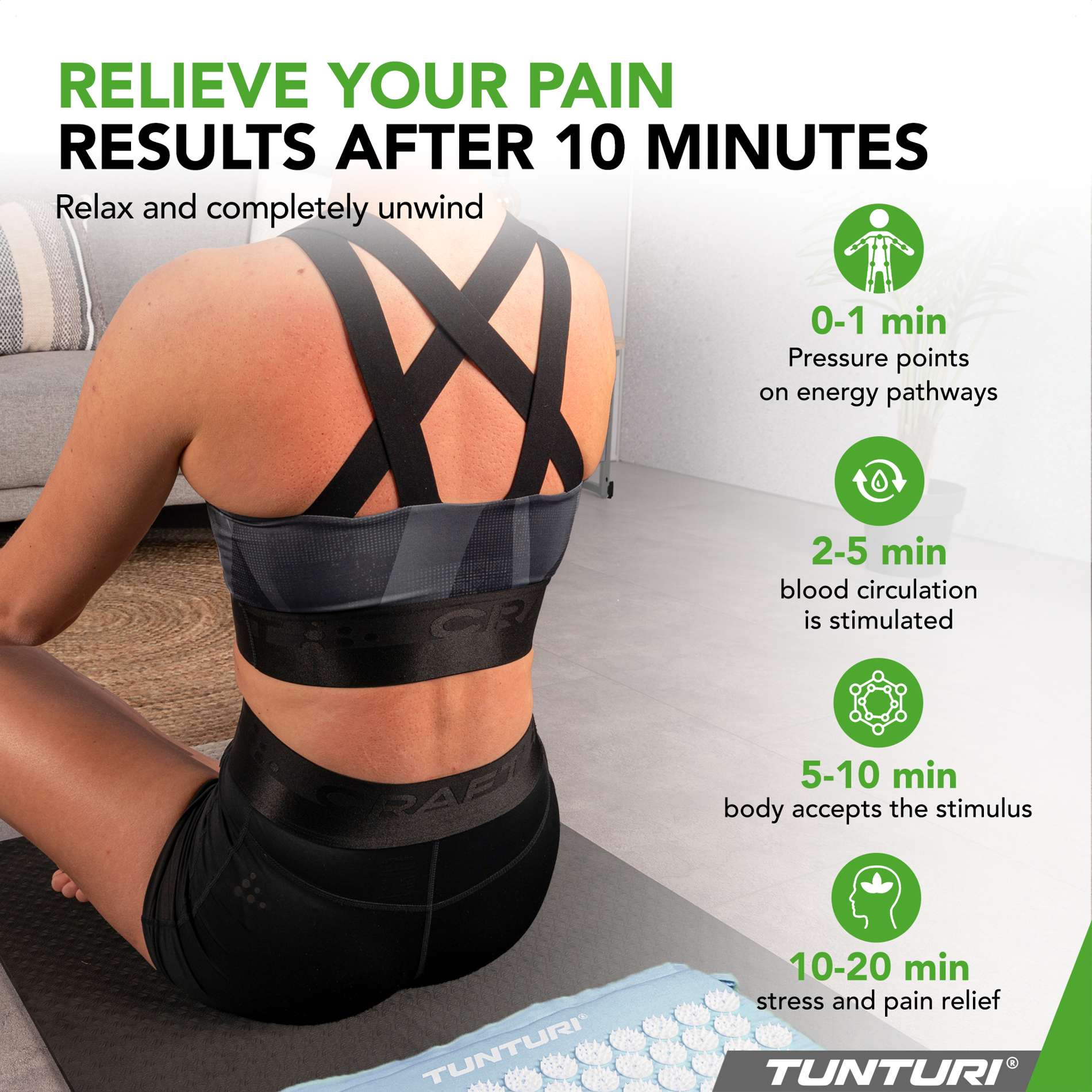 Akupunktuurimatt ja -padi TUNTURI Acupressure Mat And Pillow, Light Blue