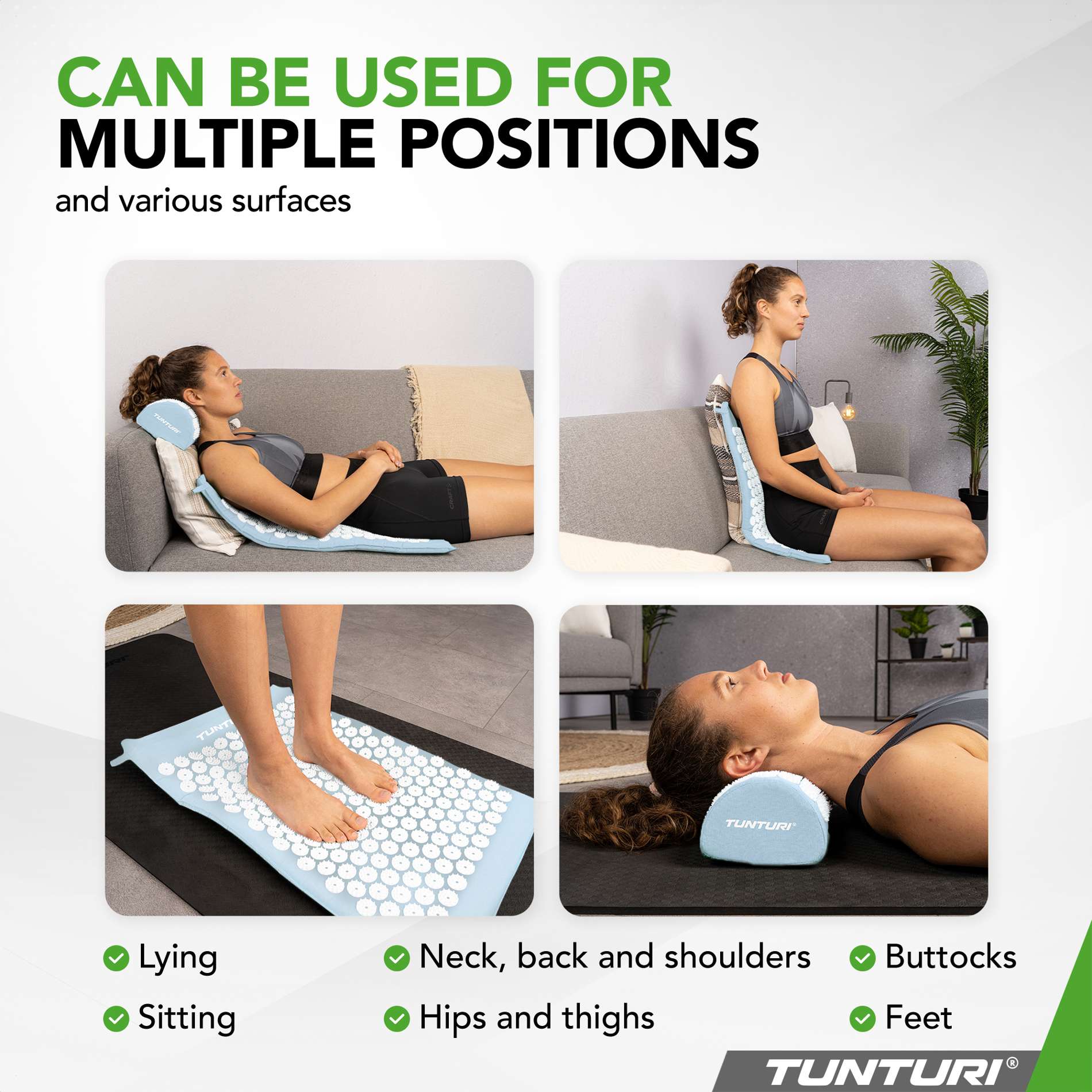 Akupunktuurimatt ja -padi TUNTURI Acupressure Mat And Pillow, Light Blue