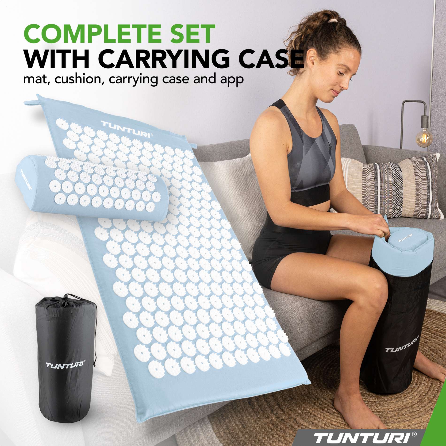 Akupunktuurimatt ja -padi TUNTURI Acupressure Mat And Pillow, Light Blue