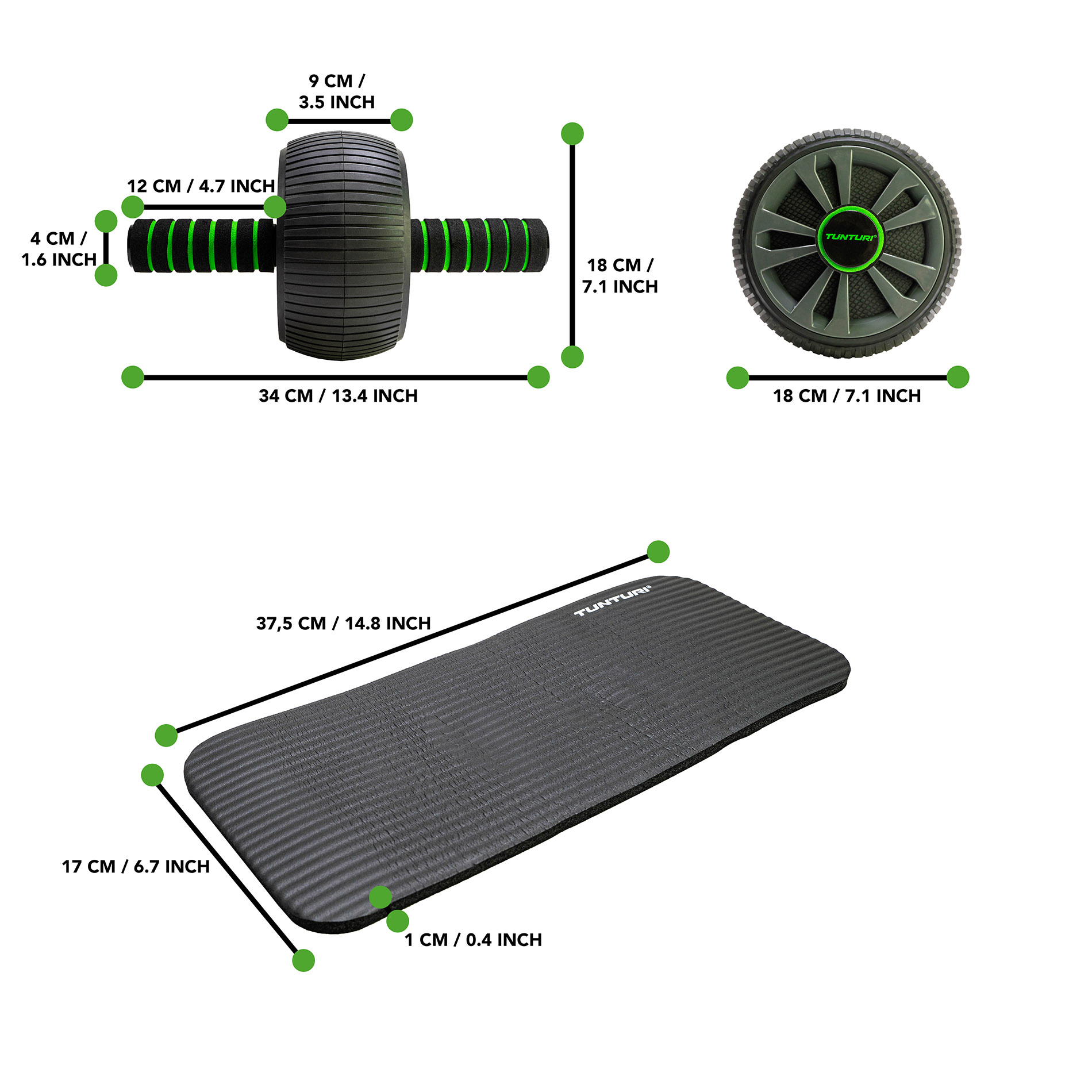 Kõhulihaste treeningrull TUNTURI Pro Exercise Wheel Deluxe, põlvematiga