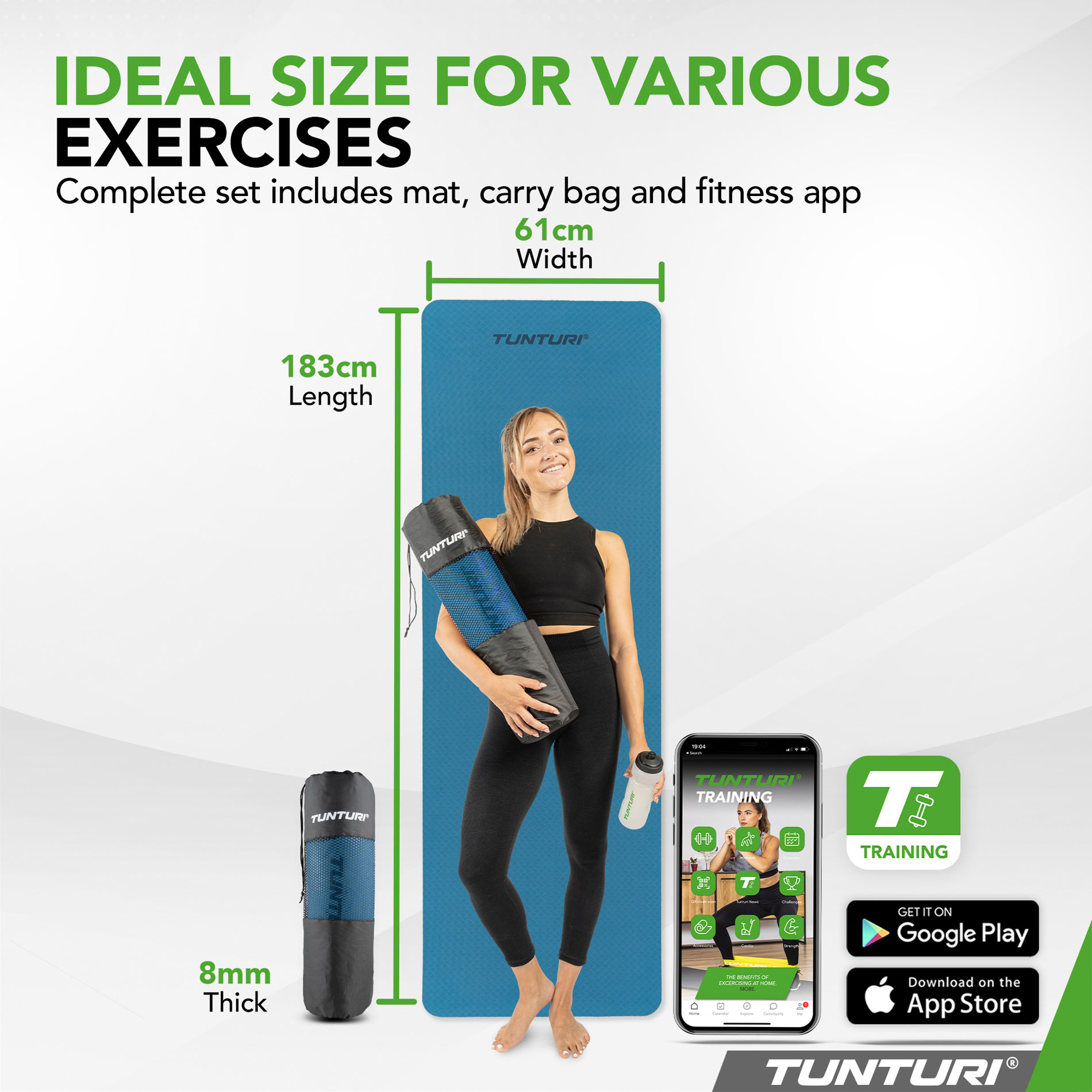 Joogamatt Tunturi Yogamat 8mm, Petrol Blue