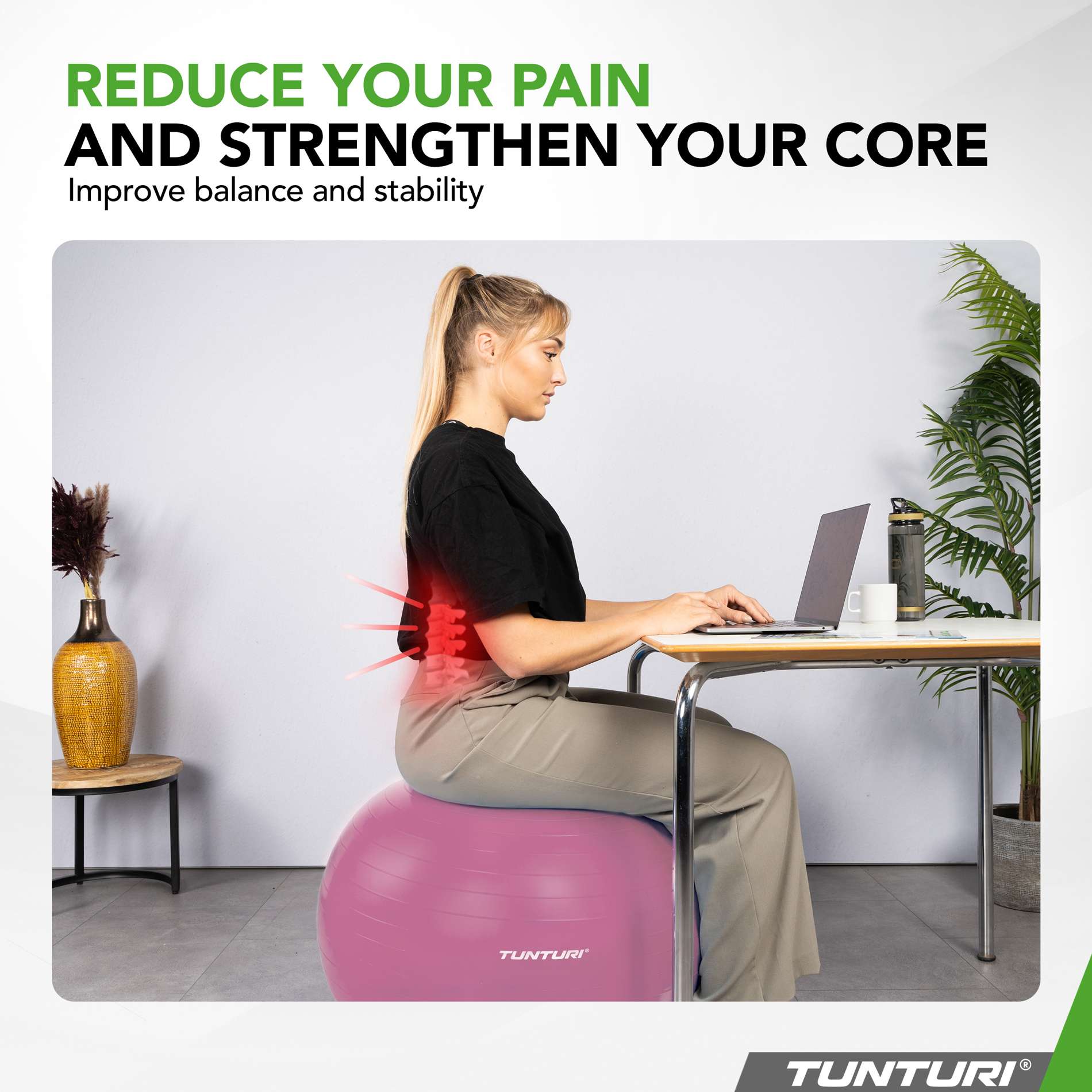 Võimlemispall TUNTURI Gymball 75cm Anti Burst, lilla