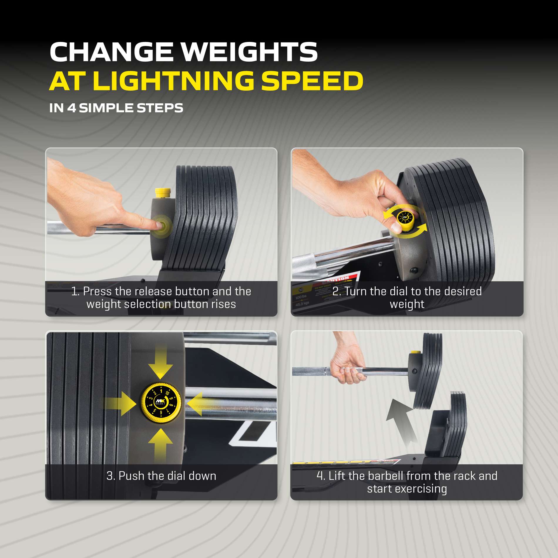 Reguleeritav tõstekang TUNTURI MX100 Barbell 12,8 – 45,5 kg