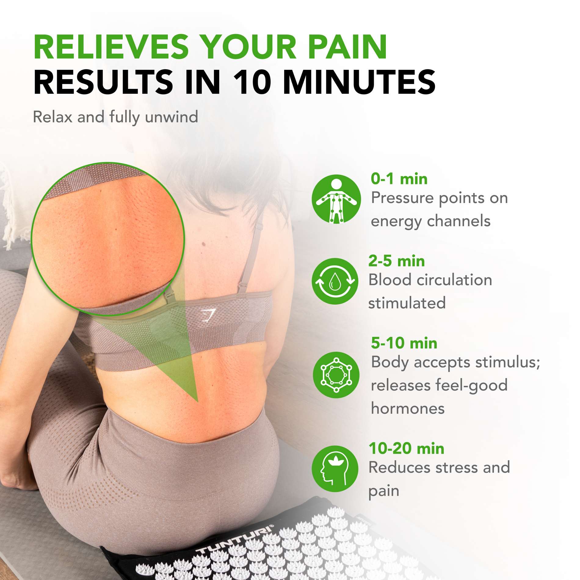 Akupunktuurimatt ja -padi TUNTURI PRO Acupressure Mat And Pillow, Black