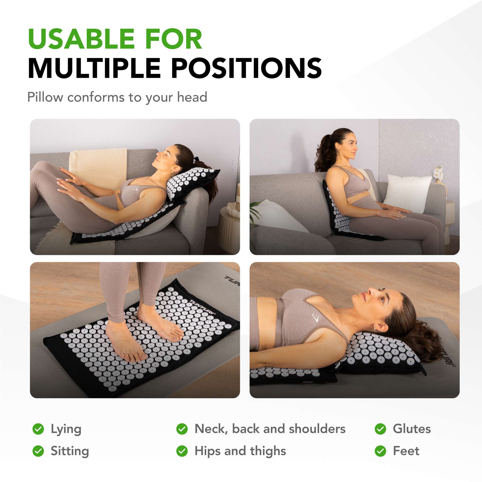Akupunktuurimatt ja -padi TUNTURI PRO Acupressure Mat And Pillow, Black