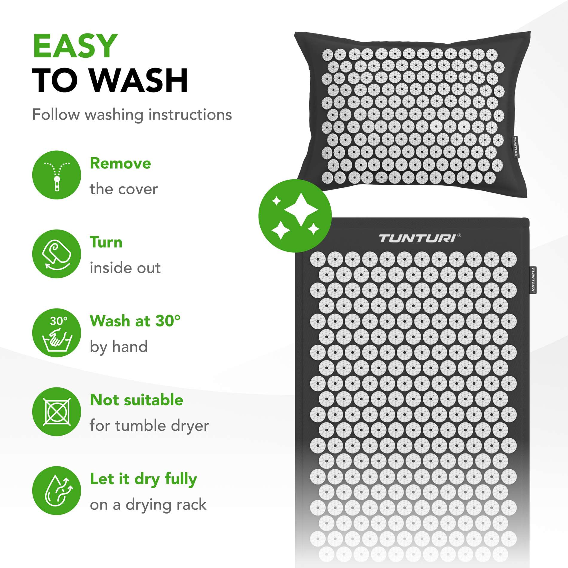 Akupunktuurimatt ja -padi TUNTURI PRO Acupressure Mat And Pillow, Black