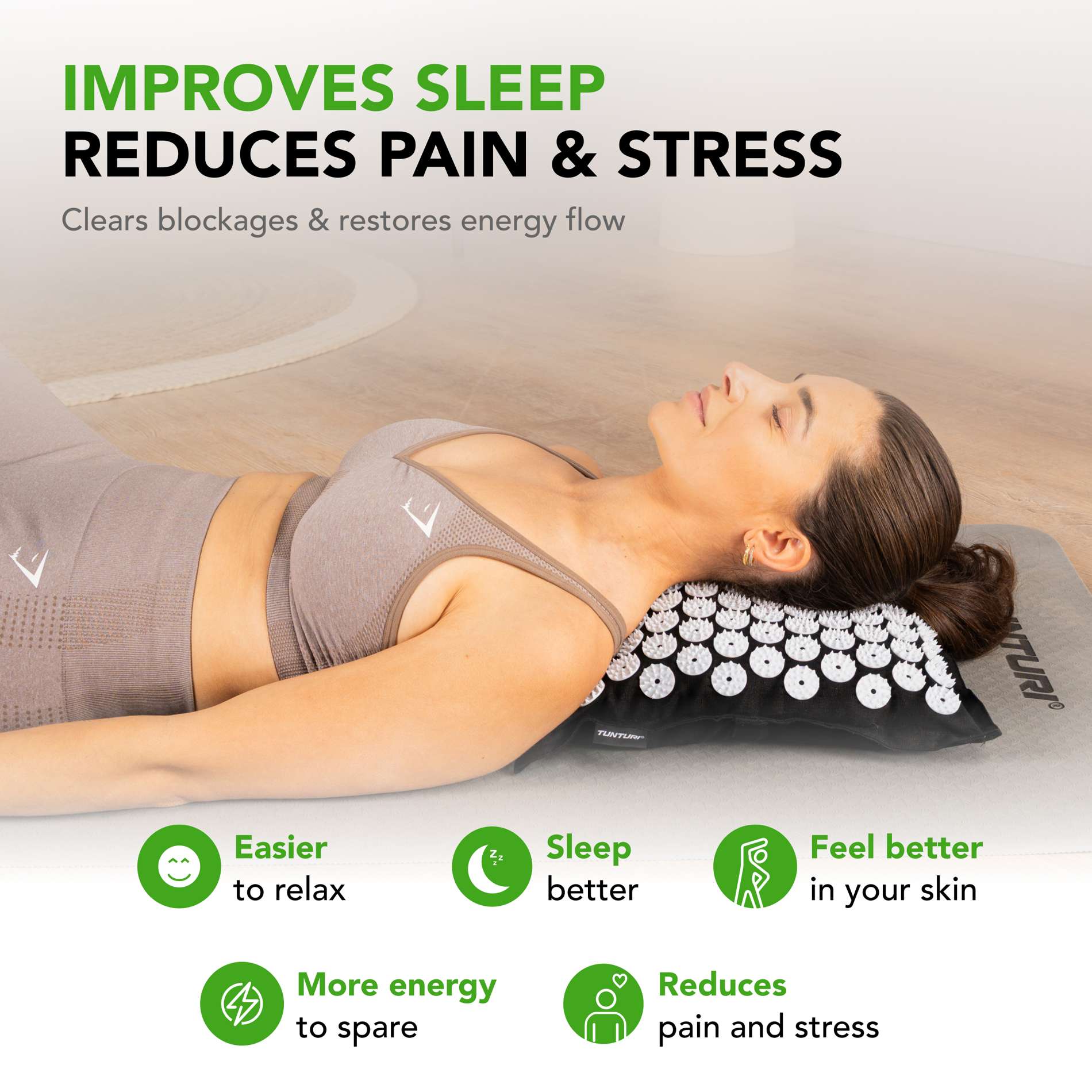 Akupunktuurimatt ja -padi TUNTURI PRO Acupressure Mat And Pillow, Black