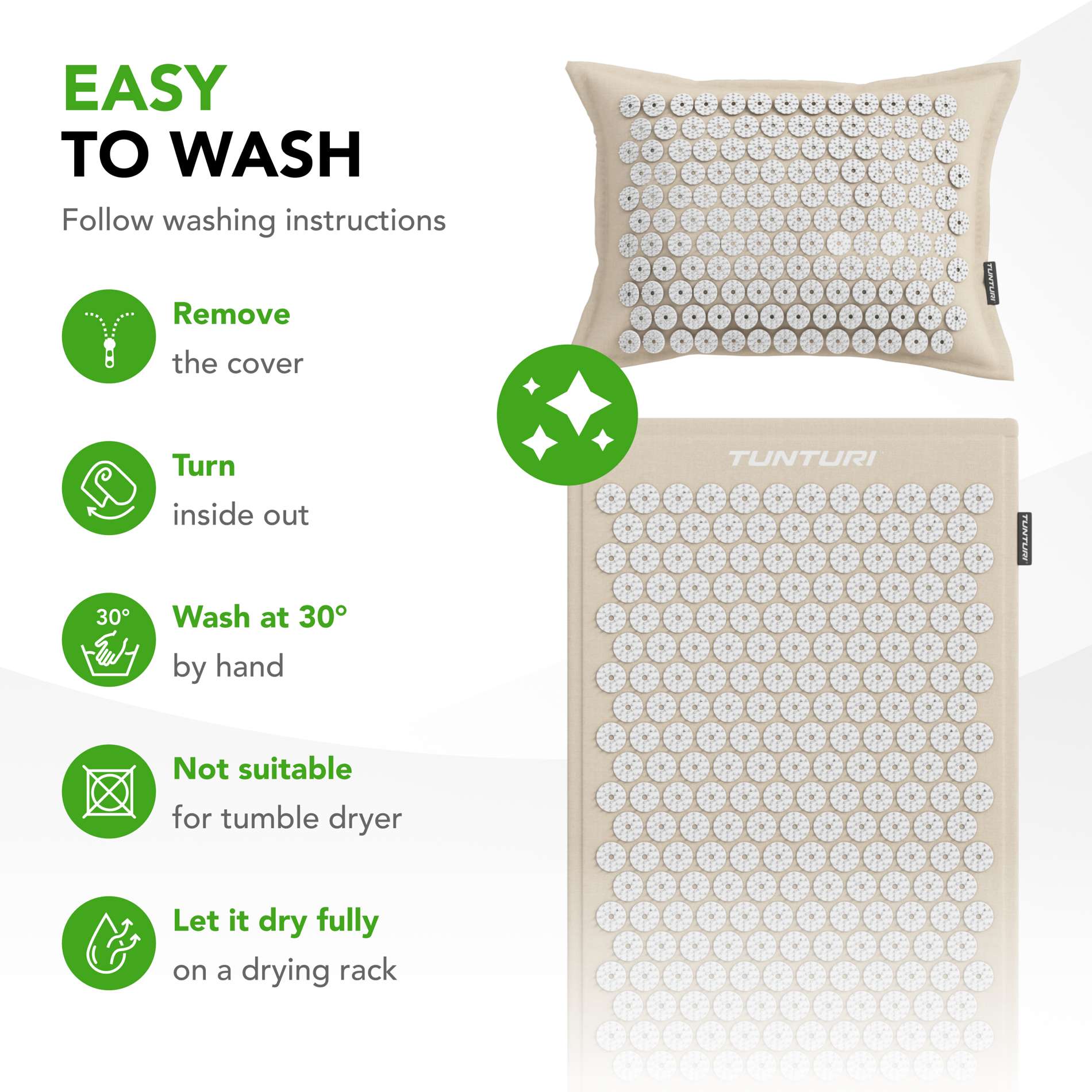 Akupunktuurimatt ja -padi TUNTURI PRO Acupressure Mat And Pillow, Beige