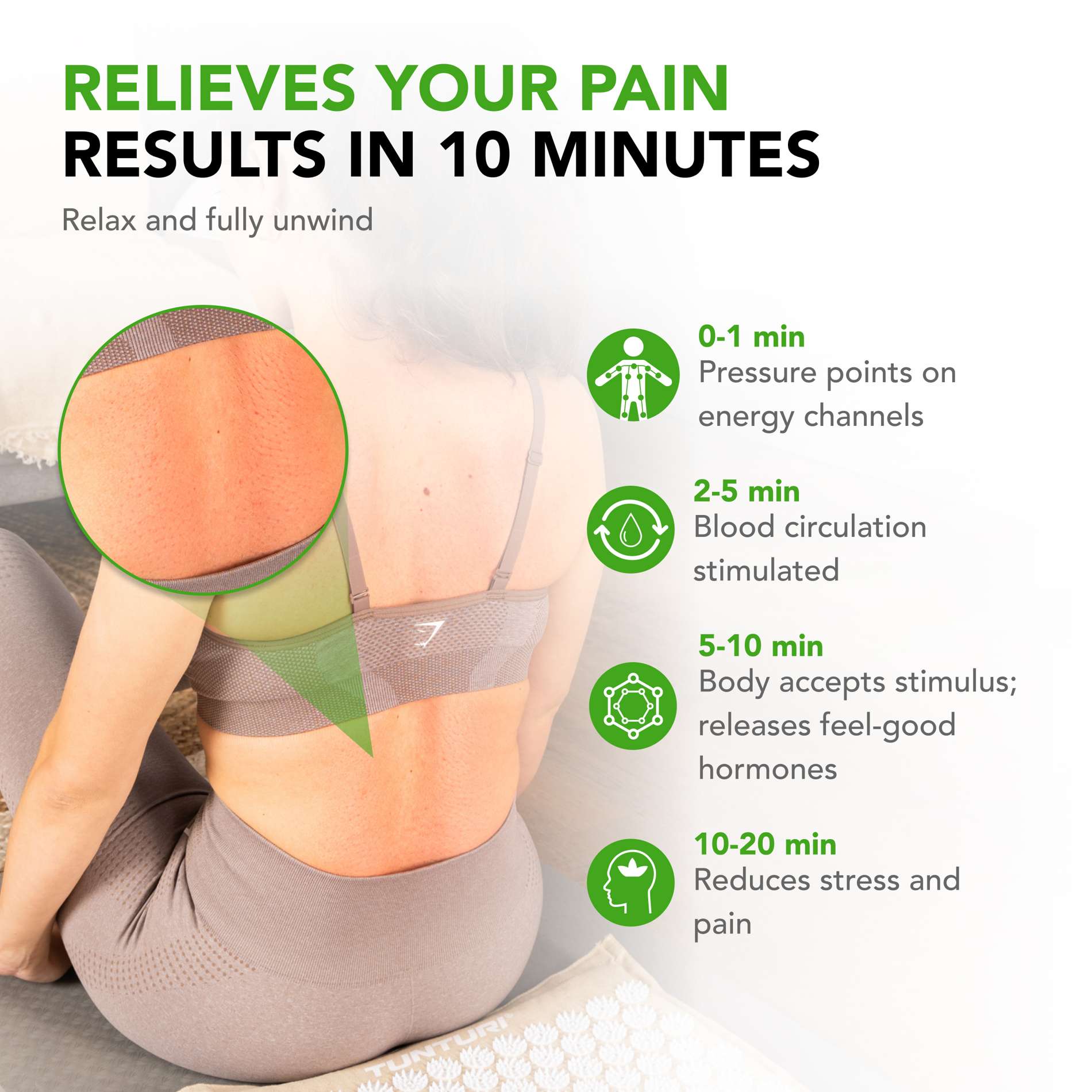 Akupunktuurimatt ja -padi TUNTURI PRO Acupressure Mat And Pillow, Beige