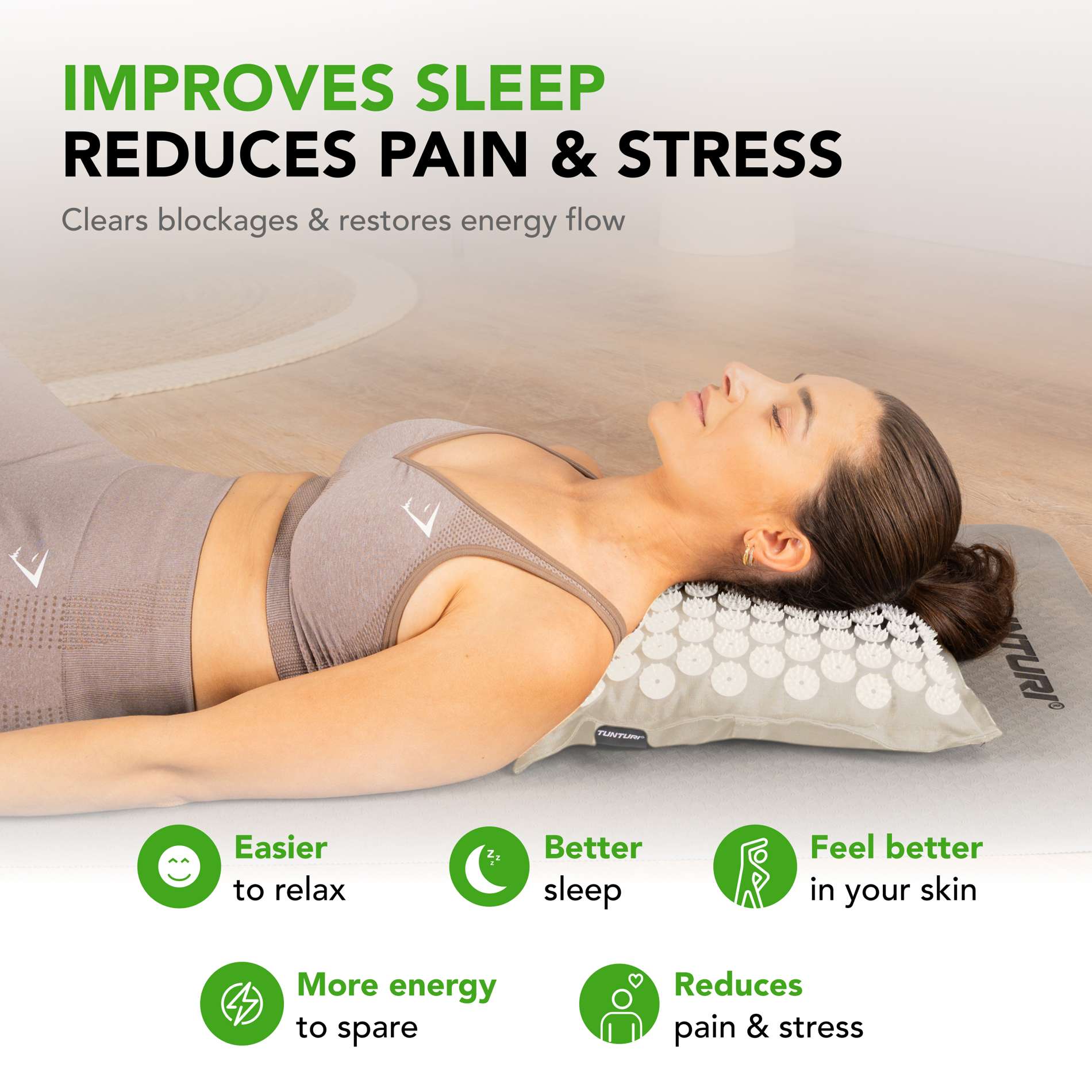 Akupunktuurimatt ja -padi TUNTURI PRO Acupressure Mat And Pillow, Beige